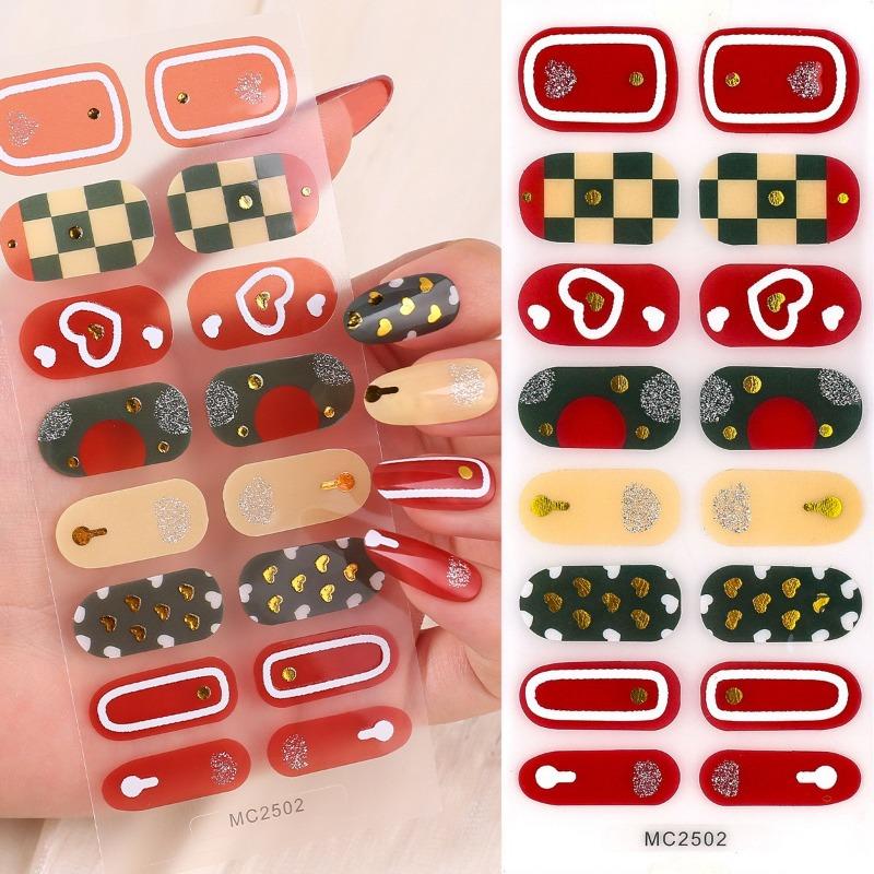 Autocolante de Crăciun pentru unghii cu gel fără coacere cu 16 degete, Autocolante pentru unghii cu folie de ulei pentru unghii