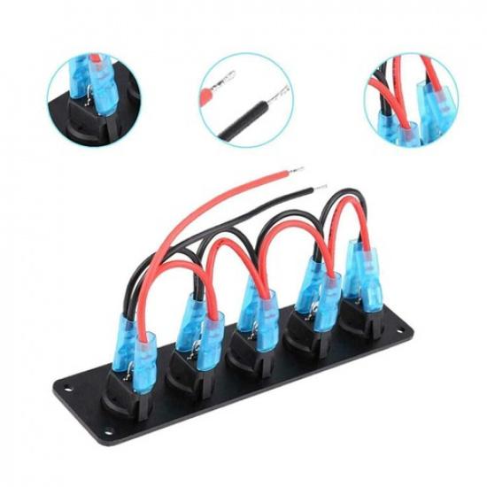 5 Gang Toggle Rocker Switch Panel For Car Boat Marine RV Truck Blue LED 12V