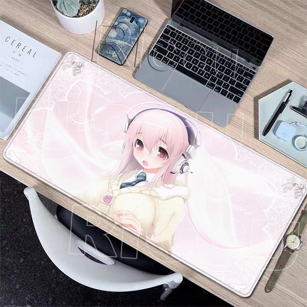 S-Super Sonico Mouse Pads Offices Gamer Accessories Stitched Edge Extended Playmats Gamers Aesthetics Rubber Non-slip Table Pads