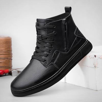 Echtes Leder Herren High Top Schuhe Warmes Plüschfell Winter Freizeitschuhe Klassische Bequeme Herren Stiefeletten Vielseitige Motorradstiefel