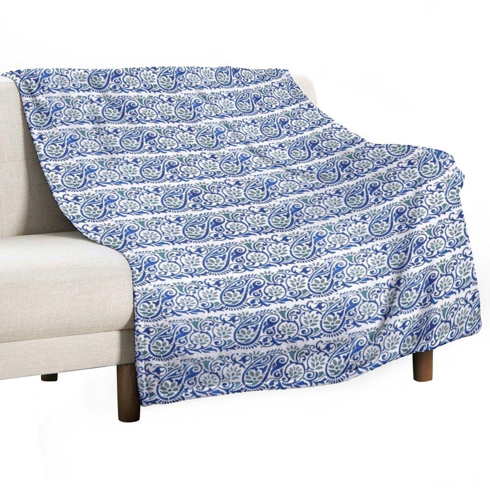 

Royal blue and green paisley design Throw Blanket Decorative Sofas Luxury Throw Thin anime Blankets 30x40in