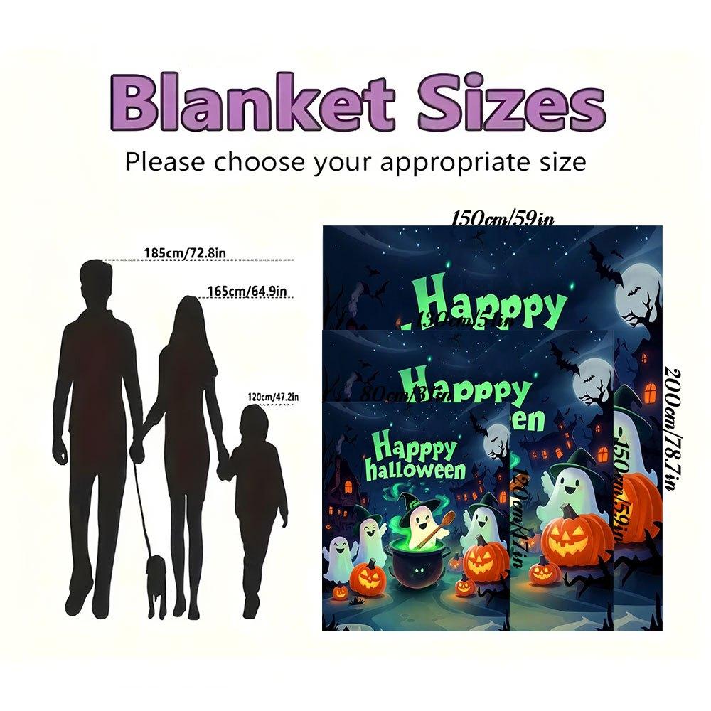 Halloween Ghosts and Pumpkins Cauldron Scene Kids PosterBlanket Flannel Throw Blanket for Sofa, Bed, Travel, Camping, Office