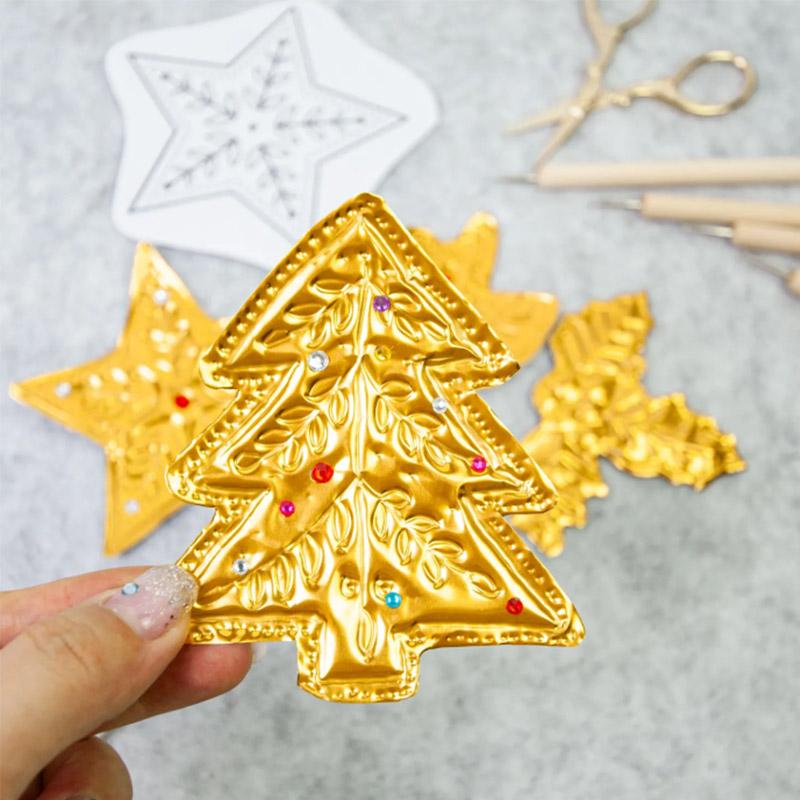 DIY Gold Foil Art Relief Christmas Decorations Gold Silver Decorative Pendant Combination Tin Foil Paper Craft Sewing Tool Set