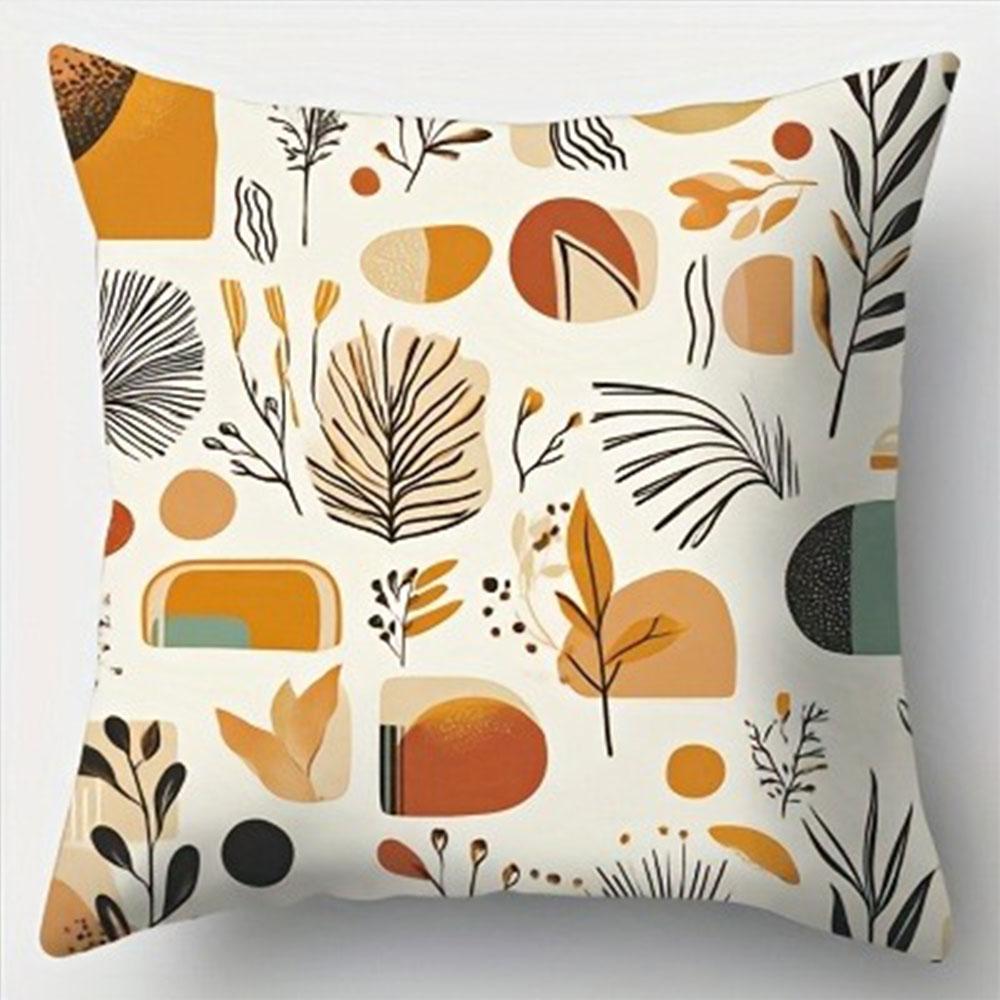 Warm - Toned Abstract Plant Pillowcasebedroom Living Room Sofa Home Decor Polyester Cushion Cover With Zipper