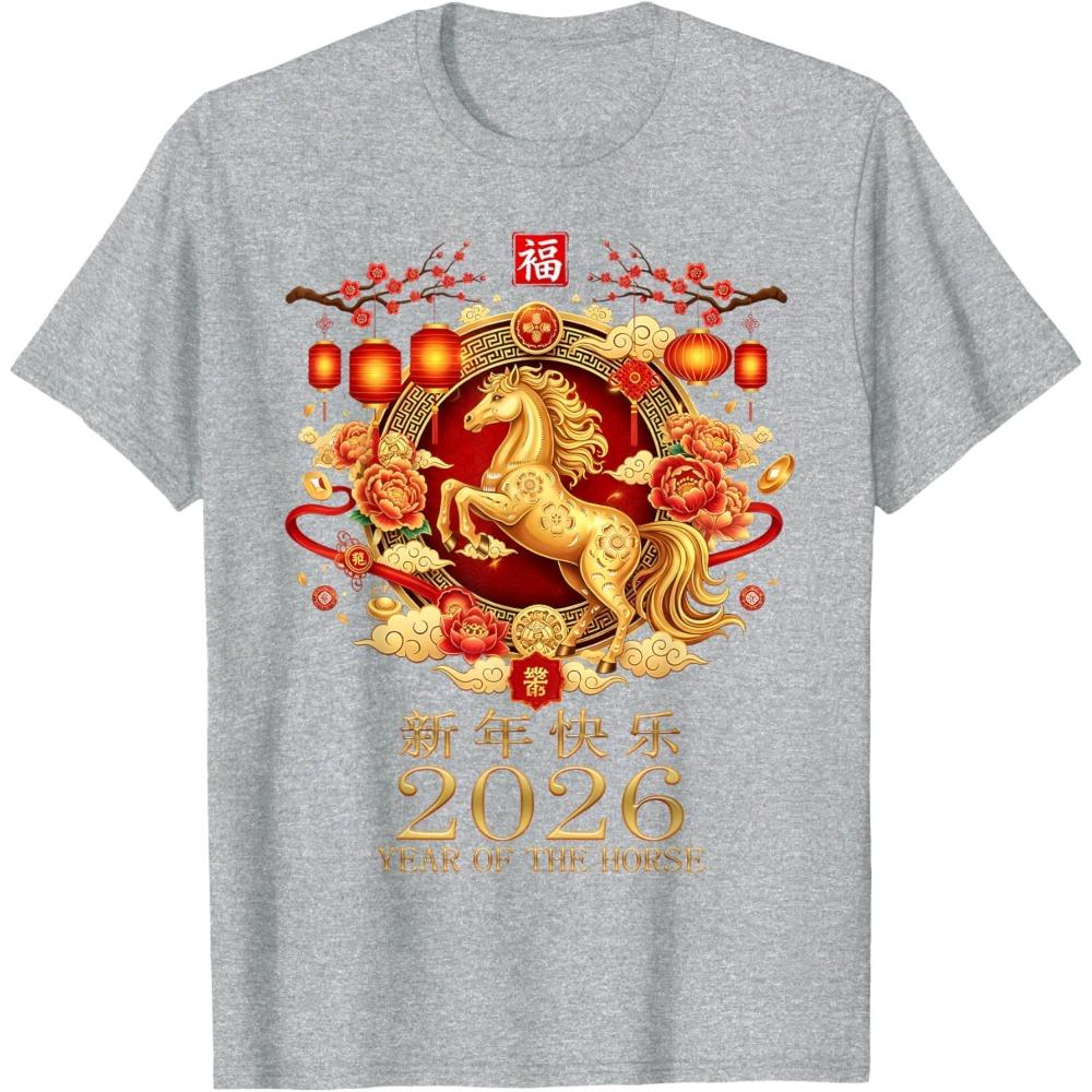 Year of The Horse Lunar Chinese New Year Women TShirt Fashion Horse Tees Horse Enthusiast Round Neck Casual Clothes