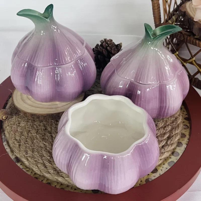 Purple Garlic Ceramic Storage Jar Kitchen Storage Container Candy Nut Jar Storage Box Home Decoration