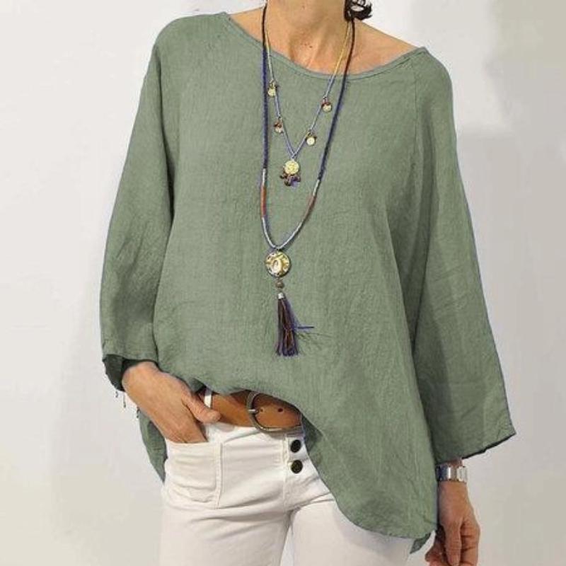 Women's Clothing Top Solid Color Linen Round Neck Raglan Sleeve Three-quarter Sleeve T-Shirts