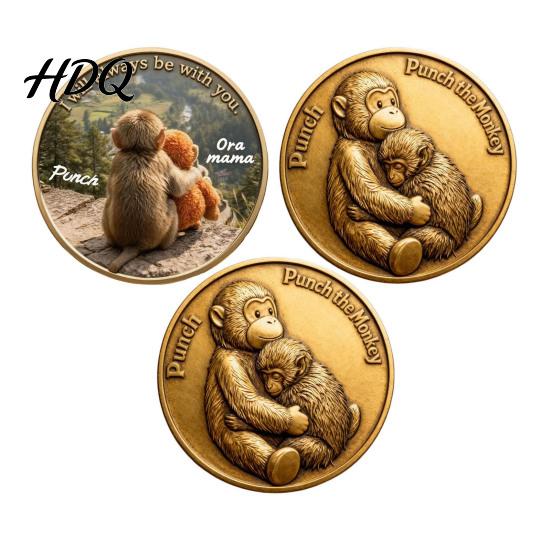 Recovery Gift Token Monkey Commemorative Coin Baby Hugging Plush Toy Challenge Motivational Display Double-Sided Collectible Animal Inspirational for