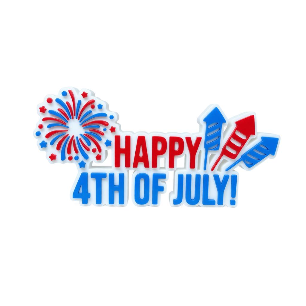 3D Printed Desktop Decoration Happy 4th of July Fireworks and Rocket Design Independence Day Table Ornament for Celebration Display
