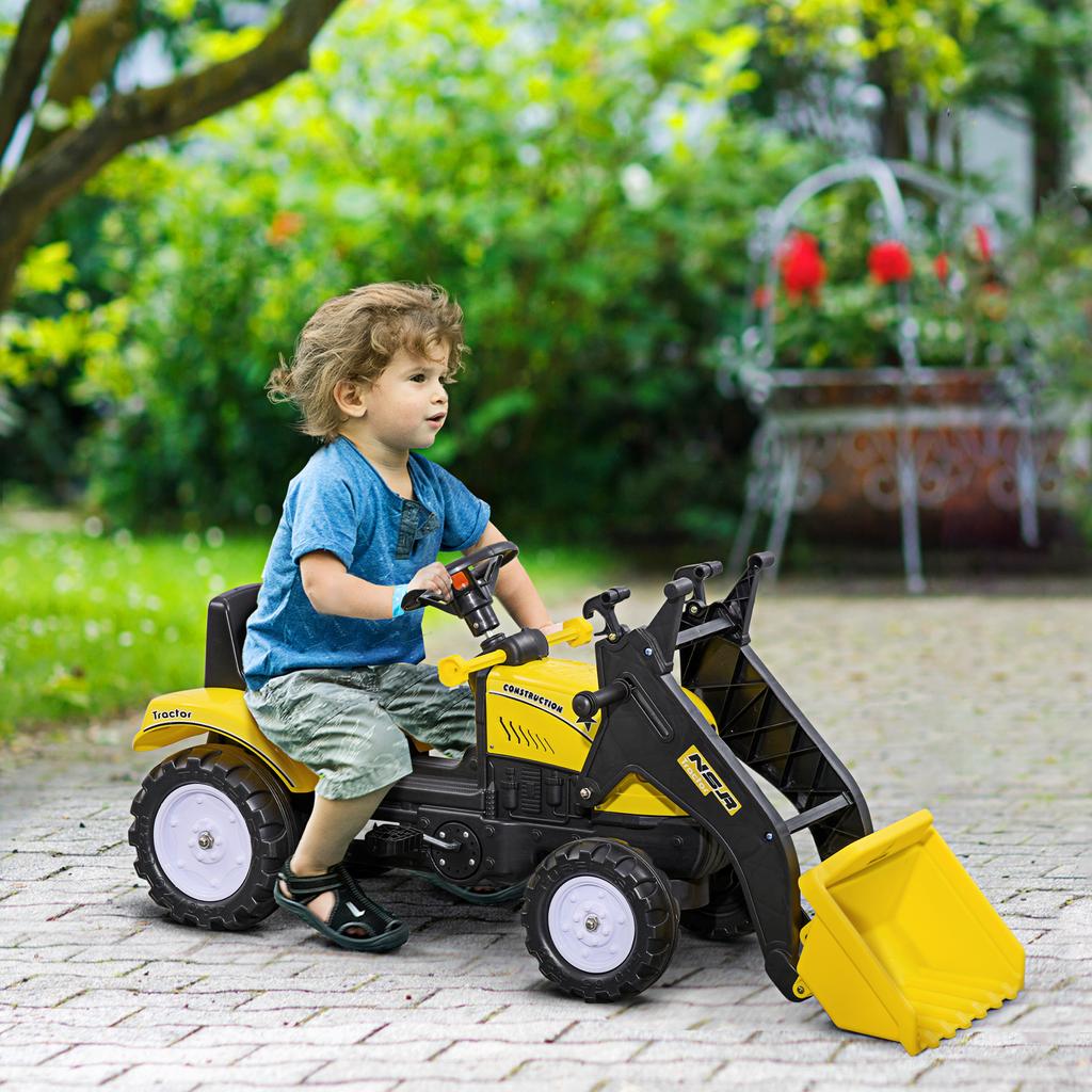 Children's Wheel Loader, Movable Shovel, Horn, Pedal Drive, Ages 3+, Metal Frame, Yellow, 114 X 41 X 52 Cm