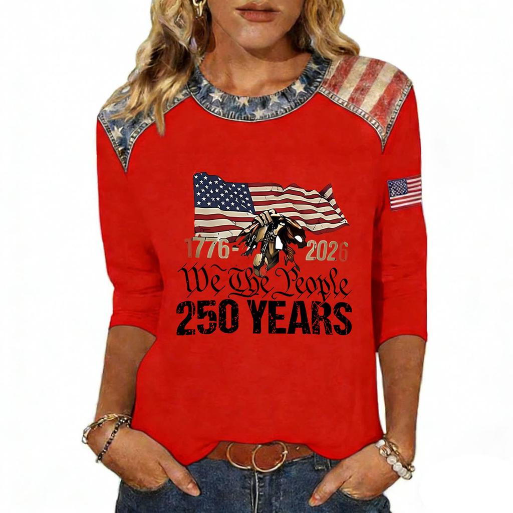 Women's Fashion Casual Independence Day Print Top