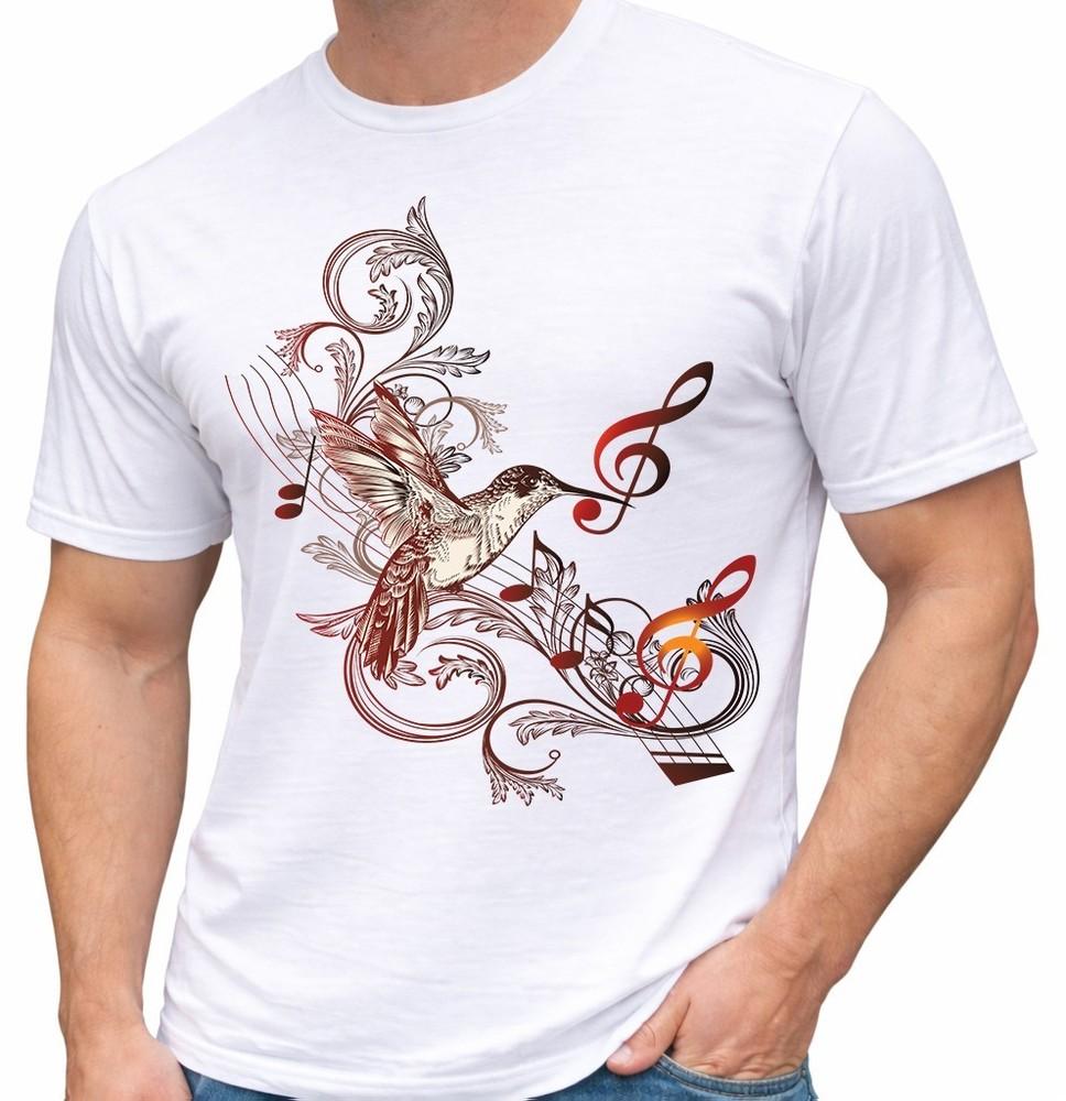 Hummingbird Graphic T Shirt Bird Art Tee Nature Design with Music Notes