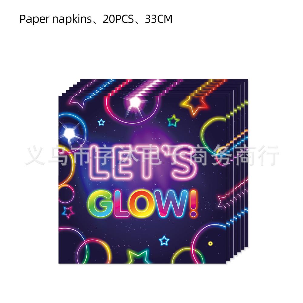 Neon Birthday Party Tableware Set: Plates, Cups, Napkins & Decorations