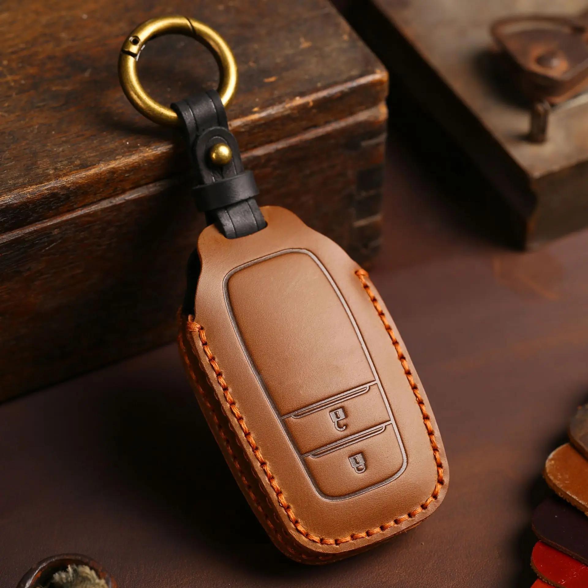 

Genuine Leather Car Key Fob Case for Toyota Camry Corolla Avalon C-HR RAV4 Fortuner Key Cover Protector 2/3 Button Black Brown
