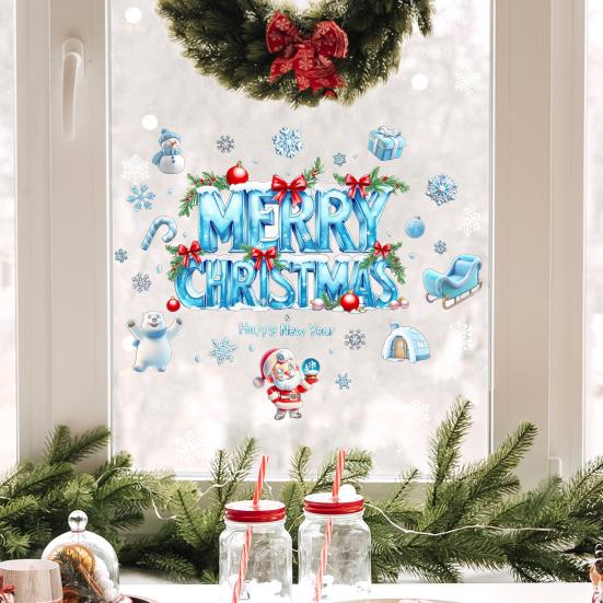 Merry Christmas Window Cling Removable Waterproof Santa Snowman Snowflake Static Glass Sticker Holiday Party Decoration Decal