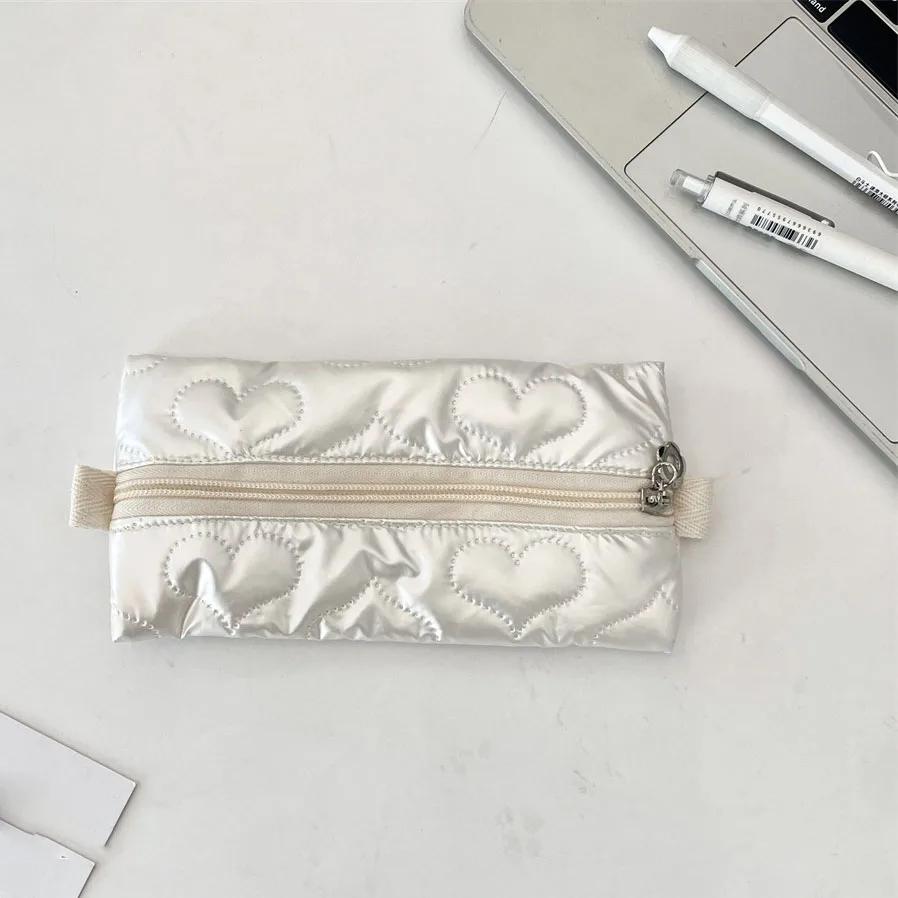 Women Makeup Brush Pouch Waterproof Student Pencil Case Pen Box Girls Cute Bow Stationery Organizer Girls Zipper Coin Purse