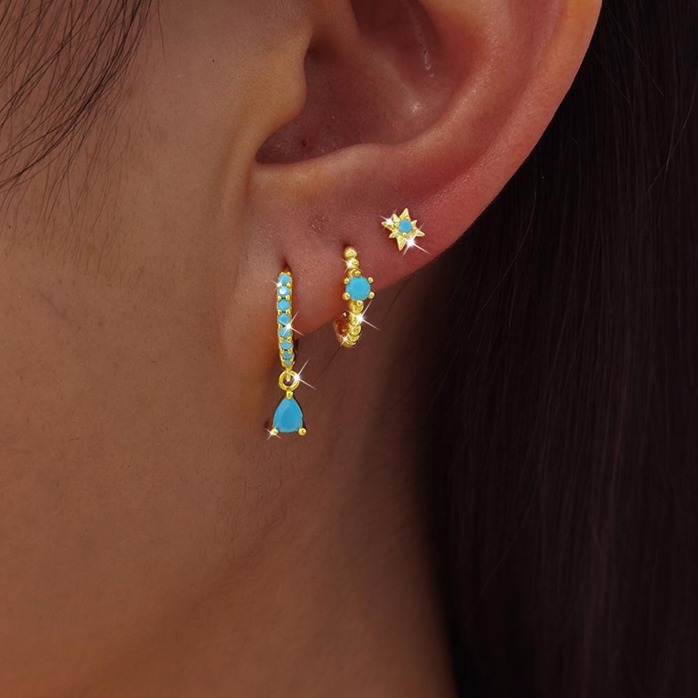 Sada 3 kusů nerezových kruhových náušnic pro ženy Luxusní zirkonový krystal Huggie Květina Kapka vody Piercing Náušnice Svatba Šperky