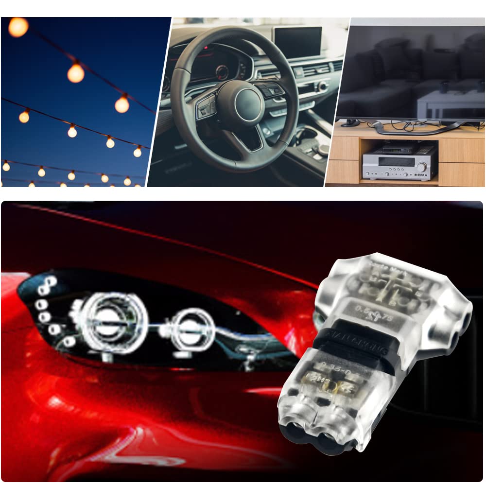 5pcs Low Voltage Wire Connectors T Tap Wire Connectors 2 Pins Wire Splice Connectors No Stripping 3 Way Wire  Fits 24-20 AWG