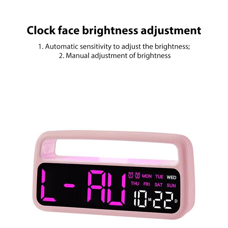 Digital Alarm Clock with Ambient-Light Date Dual Alarms Electronic Table Clock Brightness Adjustment Sleep Mode Home LED Clocks
