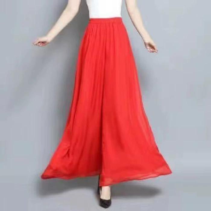 Plus Size Women's Elegant Double-Layered Loose Fit Chiffon Pants for Dance Training