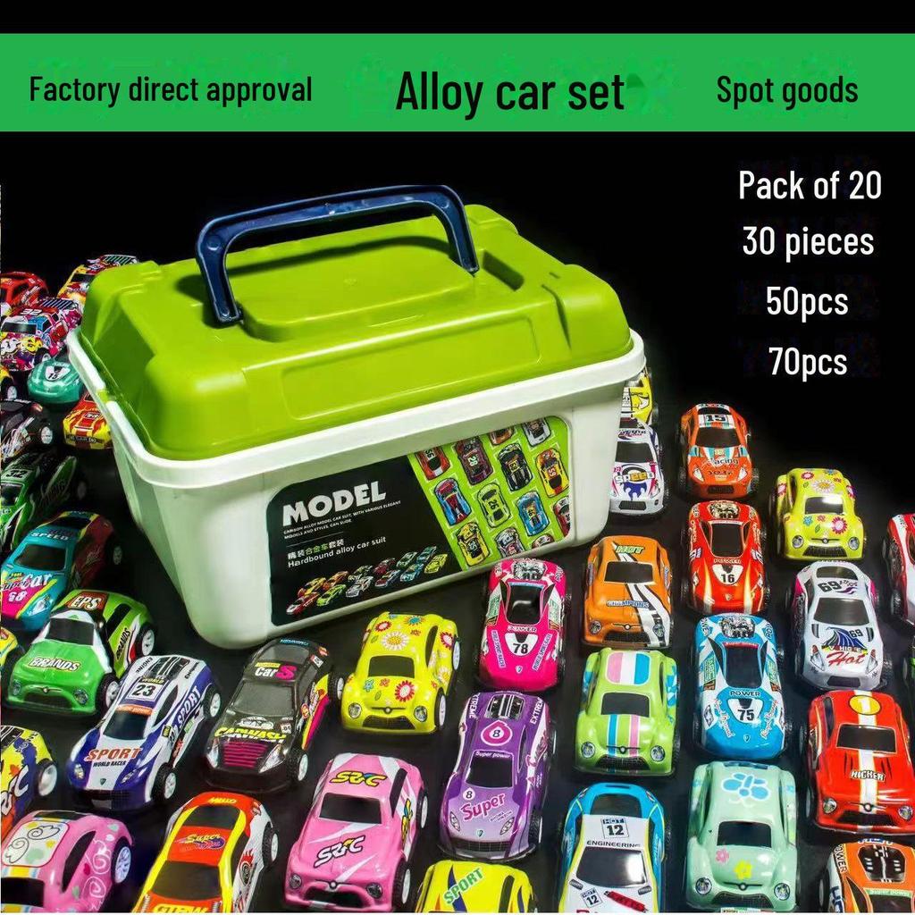 Metal Car Storage Barrel with Pull-back Action, Iron Green Toy Car In Mini Children's Box.