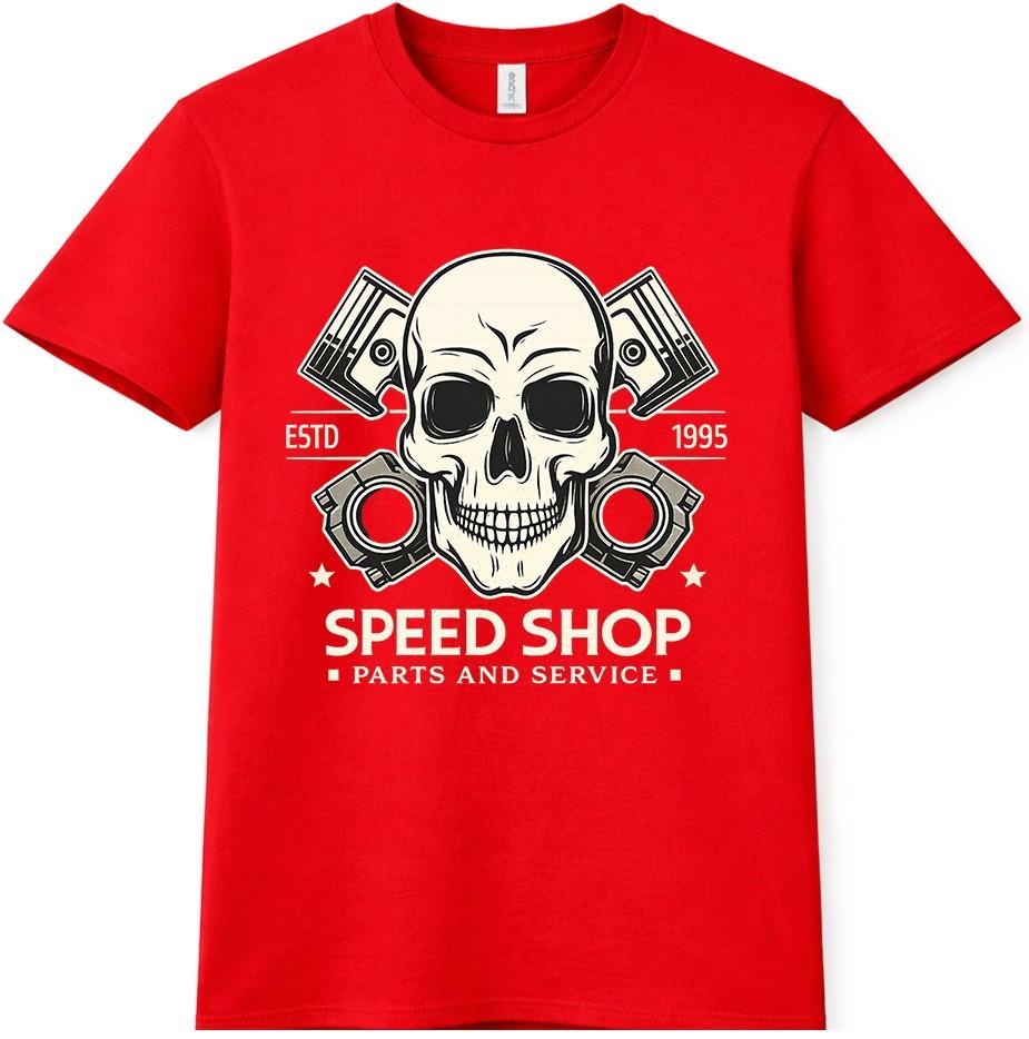 Mechanic T Shirt Speed Shop Skull Pistons Garage Hot Rod Parts Service Tee S