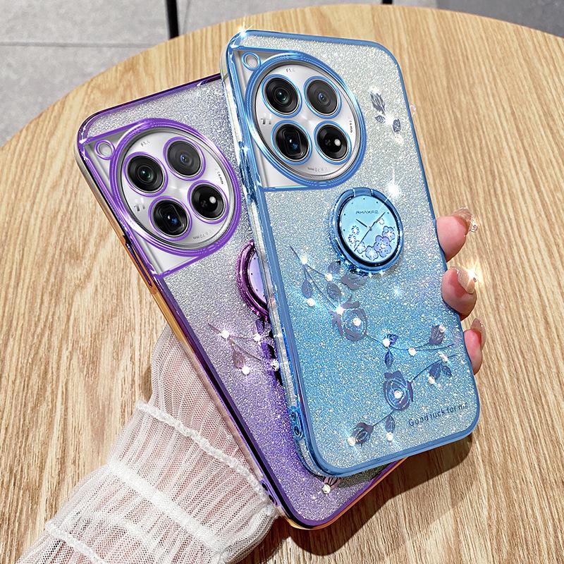 OnePlus Turbo6 ACE6 Phone Case: Electroplated Transparent Cover with Rhinestones and Floral Design