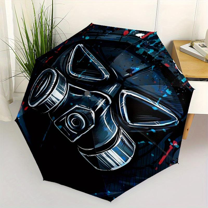 1pc Gas Mask Automatic Folding Umbrella - Lightweight, Retractable Design with 8-Rib Durability, Perfect for Outdoor Adventures, Fashionable