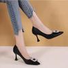 Spring and Summer French Bow Black High Heels Feminine Temperament Single Shoe Women