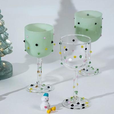 Handgefertigtes Kelchglas mit bunten Zuckerpunkten Cocktailglas Saft Dessert Wasserbecher Weinglas Trinkgeschirr Hitzebeständig