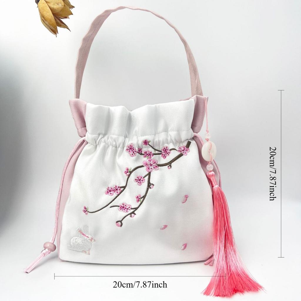 Women Chinese Hanfu Bag Floral Animal Embroidered Cloud Crossbody Drawstring Handbag Purse For Wedding Travel Daily