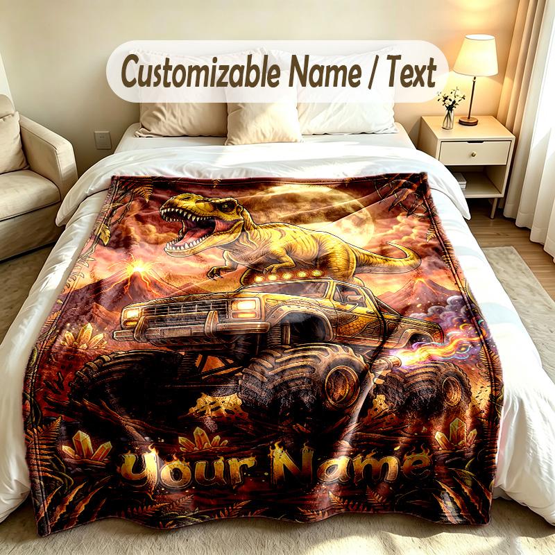 Coperta Personalizzata Tema Monster Truck Nome e Testo Personalizzati Morbida Calda Coperta da Divano Decorazione per la Casa