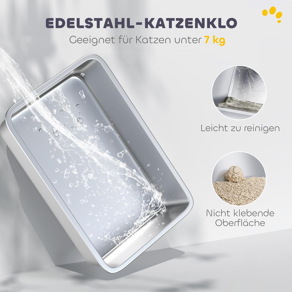 Extra Large Stainless Steel Litter Box, Enclosed Cat Litter Tray with Scoop, Deodorizer Bag, Front-Entry and Top-Exit