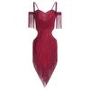 Womens Latin Dance Performance Costume Backless Cutout Design Spaghetti Straps Fringe Rhinestones Dress