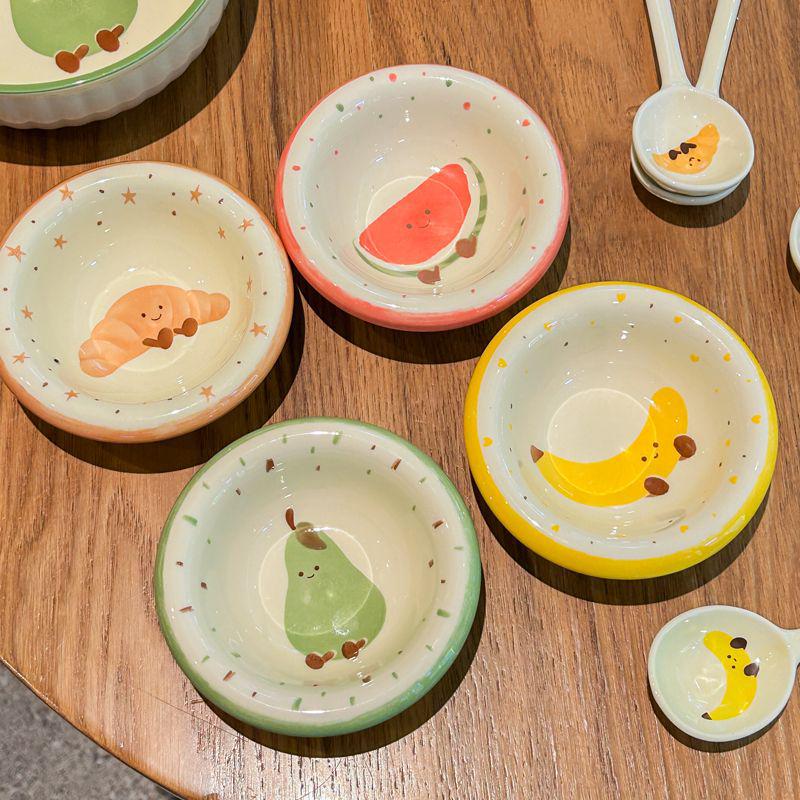 Mini Cartoon Ceramic Cat & Dog Bowl - Anti-Spill Design, Cute Pet Dish