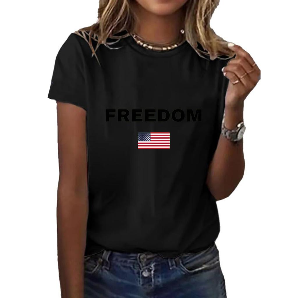 Women's Fashionable Casual Short Sleeved Printed T-Shirt Round Neck Top