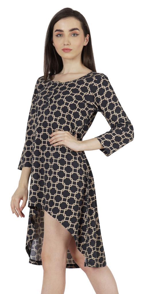 Inkmeso Rochii de bumbac cu gât rotund imprimat pentru femei, tiv asimetric, scurte