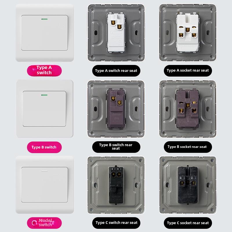 Panou priză comutator simplu/dublu ascuns tip 86 cu comutator electric intermediar și priză cu cinci găuri