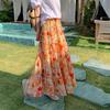 Feiyuan Bohemian Pastoral Chiffon Midi Skirt, One Size, A-line Swing Design for Vacation Style