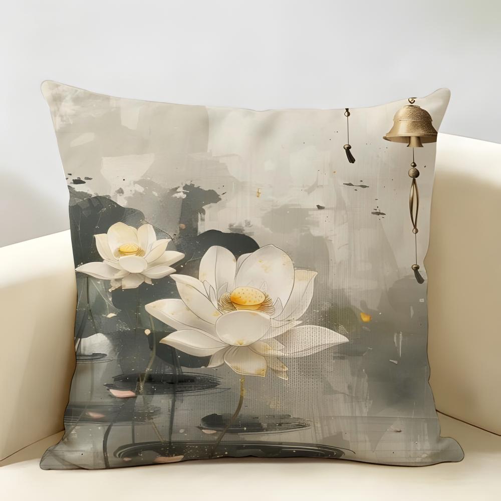 Simpl Pretty Golden Lotus Cushion Cover Durable Hypoallergenic Organic Linen Pillow Cover Short Size Washable Skin-Friendly