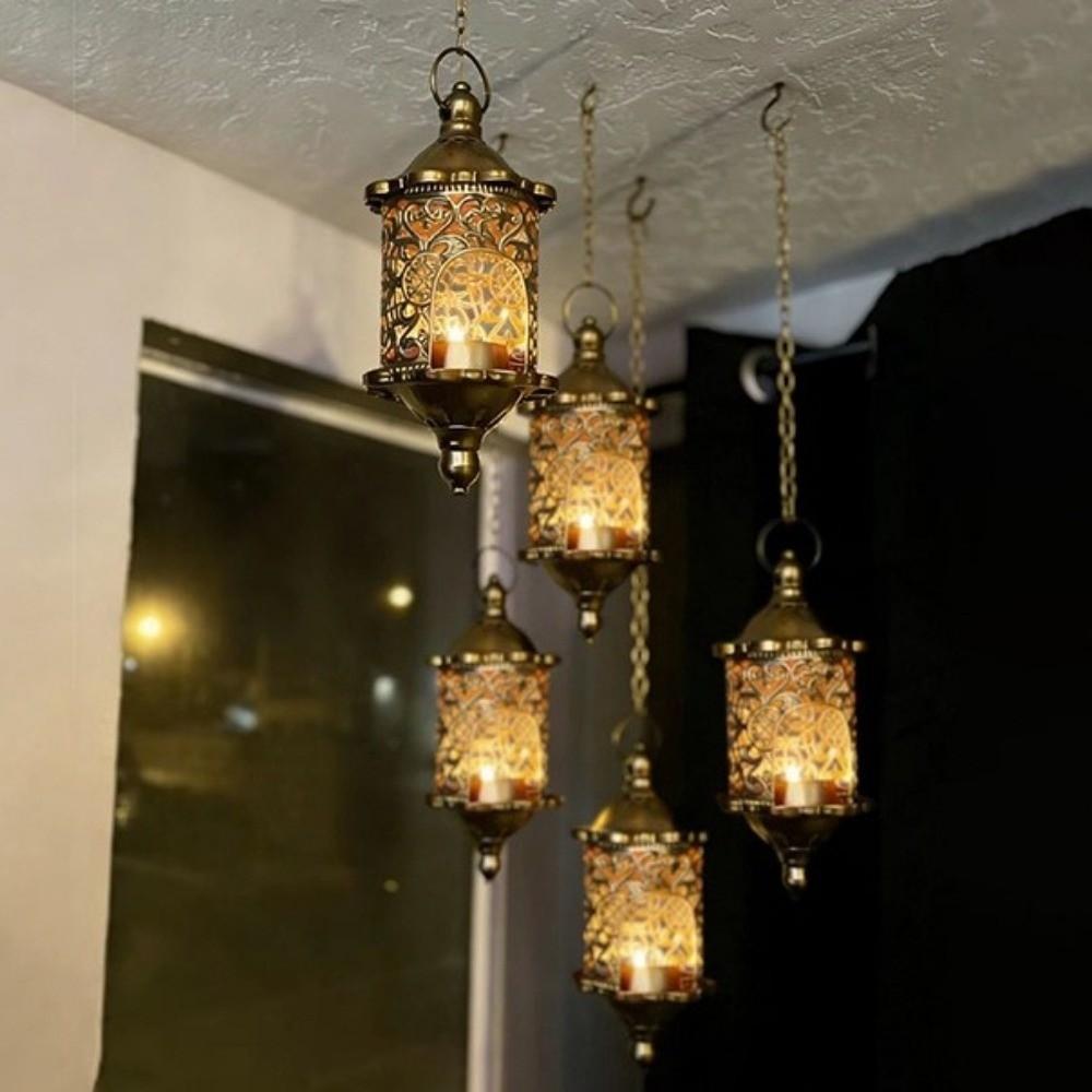 Romantic Hollow Metal Candlestick Iron Hanging Candle Holder Hollow Birdcage Lantern Indoor
