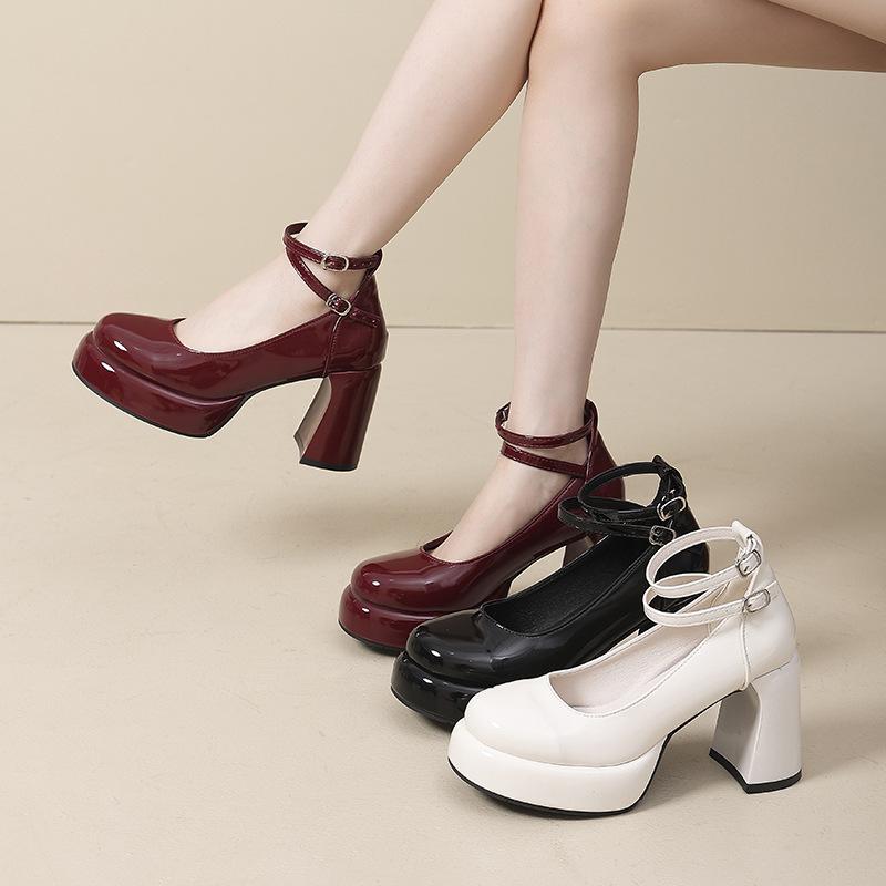 Francouzské Mary Jane boty na silném podpatku z malé kůže dívka 2025 jaro nové vysoký podpatek retro pohádkový styl se sukní módní boty