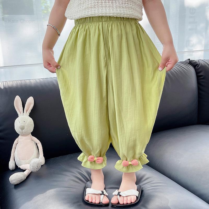 Girls Summer Ice Silk Capri Pants Breathable Anti Mosquito Korean