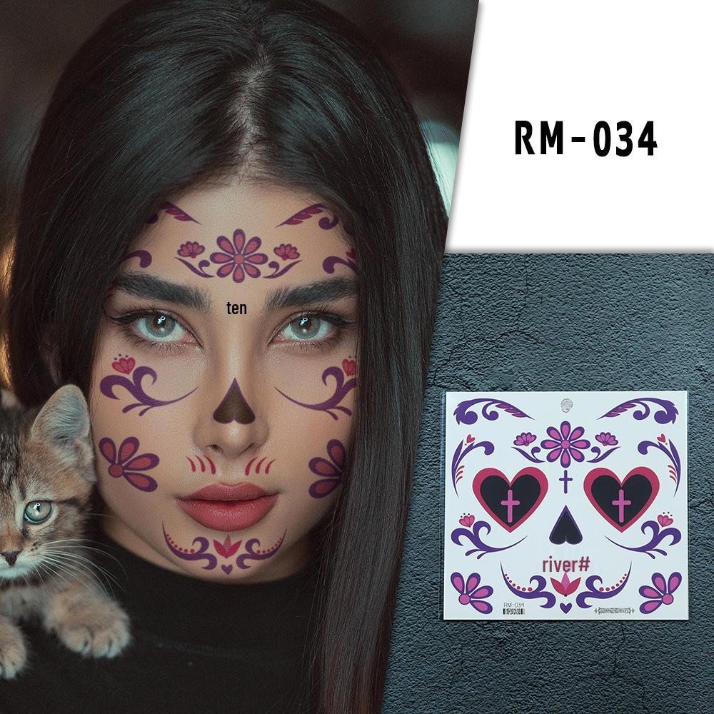 Autocollants de Tatouage Faciale Halloween & Jour des Morts Transfrontaliers - Autocollants Maquillage de Fête Florale