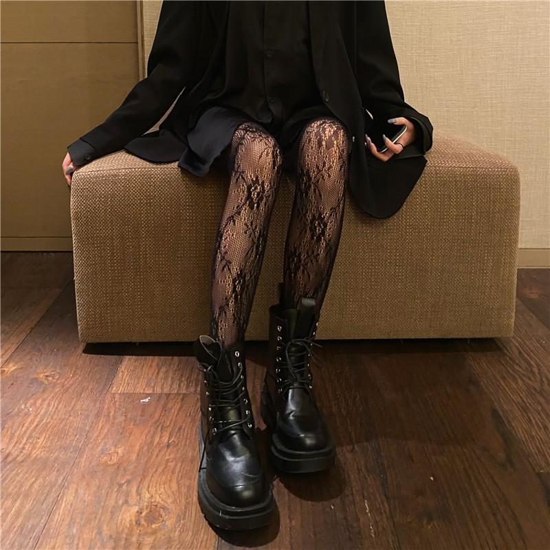Elegant Lace Rose Print Stocking Lolita Fishnet Pantyhose Sexy Jk Hollow Tights Floral High Elastic Women Hosiery For Dress Sock