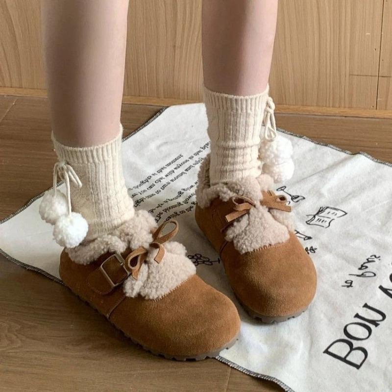 Bow Sweet Cool Wind Women's Winter New Velvet Flat-bottomed Lace-up Cotton Shoes Snow Boots
