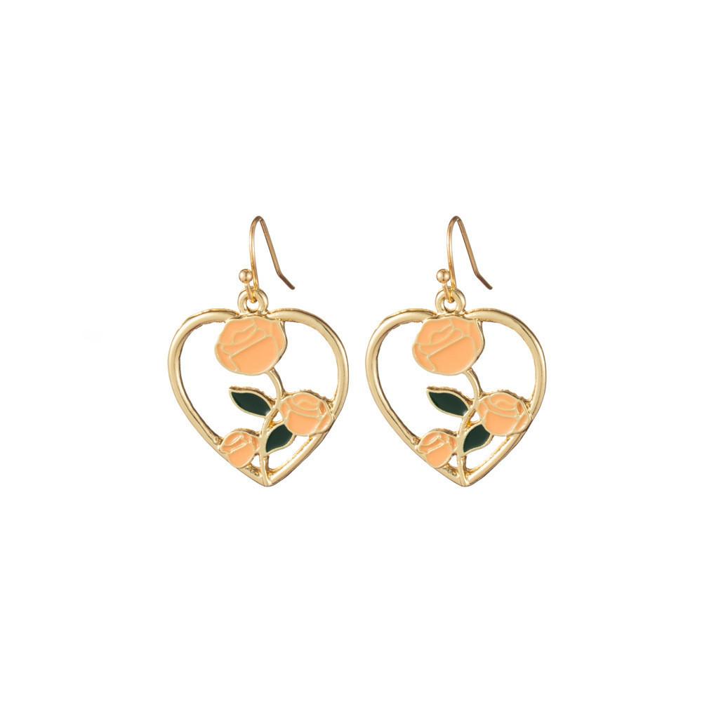 Trendy Heart Shaped Hollow Rose Earrings For Women Fashionable Geometric Alloy Design