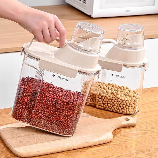 Reis-Aufbewahrungsbehälter Luftdichter Müsli-Spender mit ausgießbarem Ausguss und Messbecher-Deckel Kunststoff Vorratskammer Küchen-Organisation Behälter für Trockennahrung Mehl
