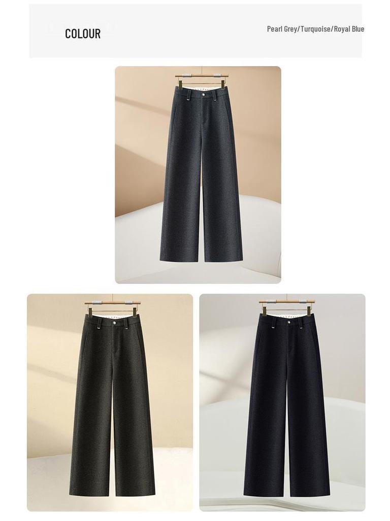 2025 Autumn/Winter Women's Slimming Stylish Wool Wide-Leg Cropped Pants