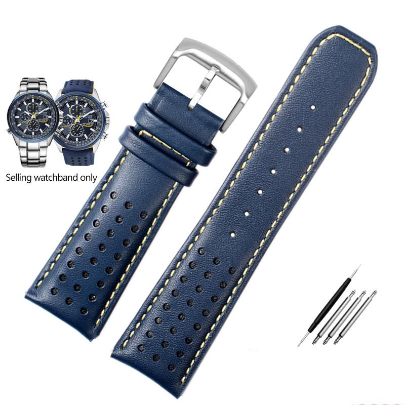 22mm 23mm  Cowhide Leather Watchband for CITIZEN Blue Angel Generation Men's Watch AT8020-54L AT8020-03L Series Bracelet Strap